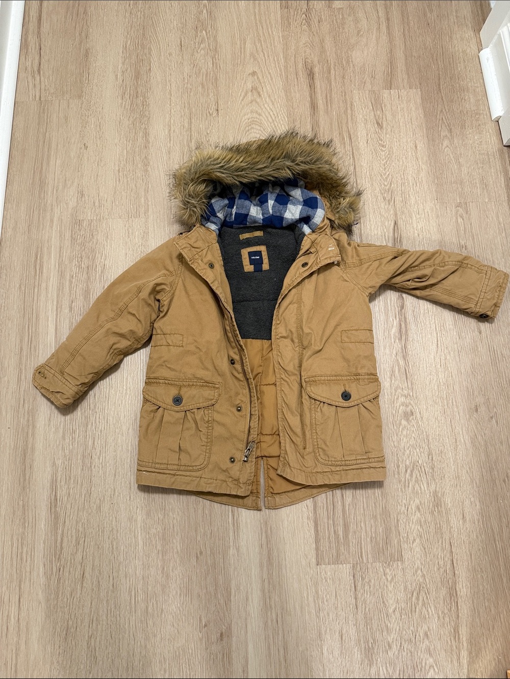 Baby Gap Kids Tan Parka Jacket with Faux-Fur Hood